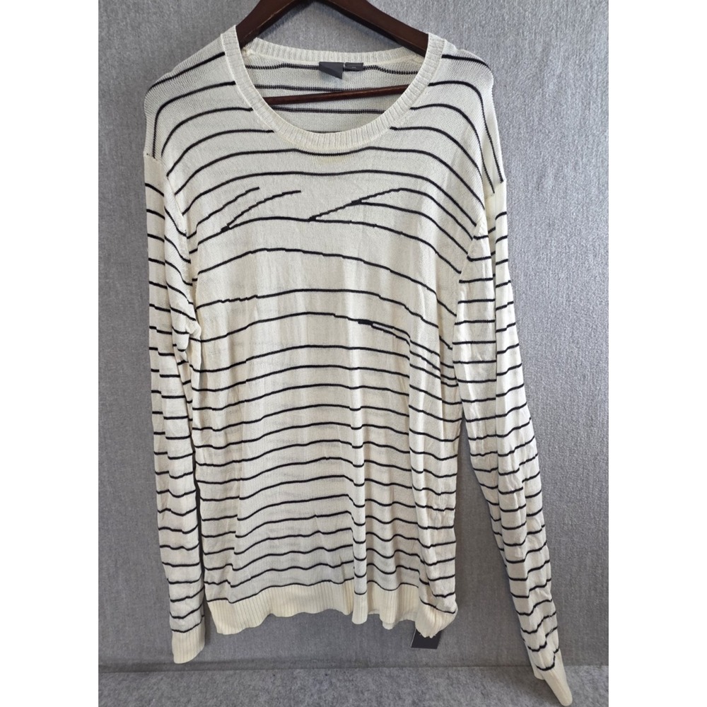 Armani Exchange AX Womens 2XL Long Sleeve Knit Top White Black Geo Stripe NEW